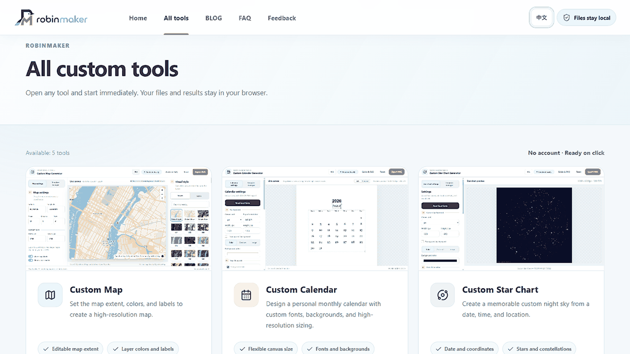 RobinMaker all-tools catalog
