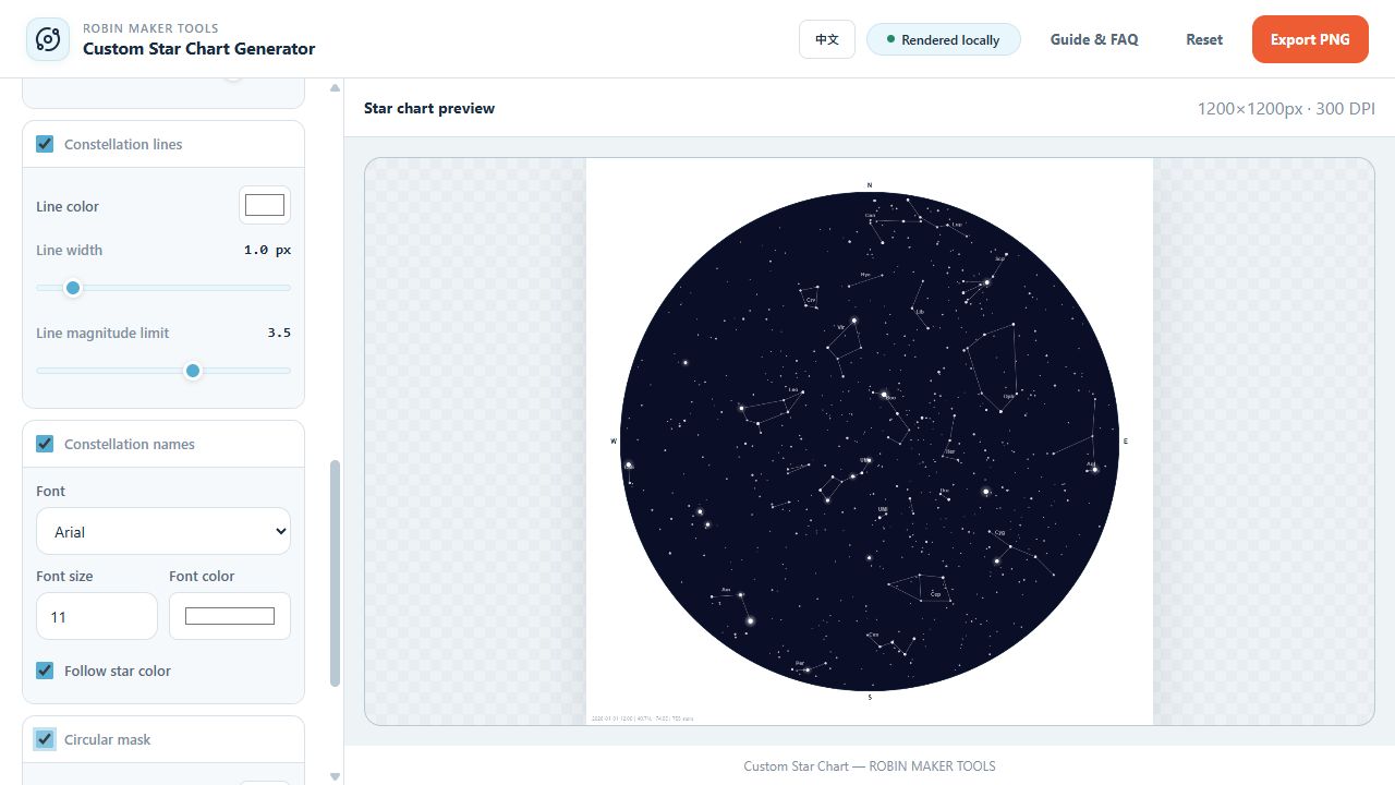 Printable personalized star chart preview